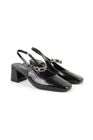 Libero L085.k2675 Taşlı Toka Detaylı Rugan Slingback Kalın Topuklu Kadın Ayakkabı Siyah