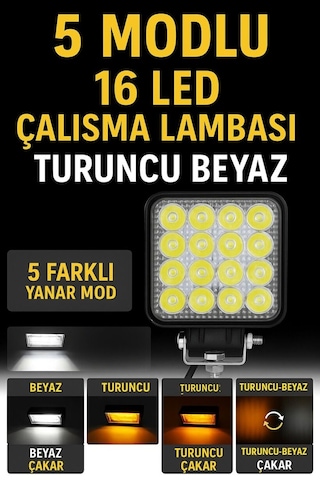 16 Led 5 Modlu Flaşlı Turuncu Beyaz Çalışma Lambası