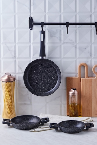 Karaca  Biogranit Dide 3'lü Tava Sahan Seti Siyah