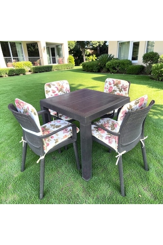 Lüks Arkalıklı Sandalye Minderi 6lı 4cm Süngerli İngiliz Gülü 42x42 Çok Renkli
