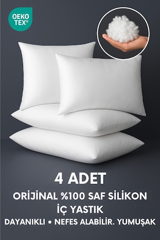 50 X 50 cm Beyaz Turkıshrug Kıngdom 4 Adet %100 Saf Silikon İç Yastık Dolu Kırlent, Dayanıklı , Nefes Alabilir Ve Yumuşak