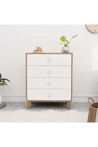 3660 Lısa 4 Çekmeceli Ayaklı Şifonyer Sepet - Beyaz