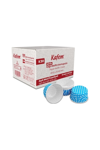 Kafem Muffin Kek Kapsülü Açık Mavi Puantiye Büyük Boy 50li X 30 Paket Koli - K30 mavi
