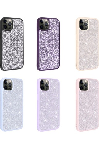 Apple Uyumlu iPhone 13 Pro Parlak Taşlı Tasarım Fzd Ston Kılıf-derin Mor