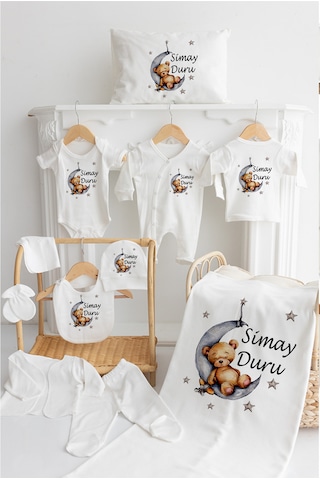 Bebewini Pamuk Baskılı 11'li İsimli Hastane Çıkışı M07 Ekru