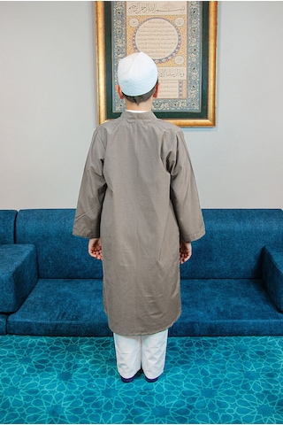 Açık Kahverengi Buhara Yaka Namaz Elbisesi Erkek Çocuk Cübbe Kahverengi