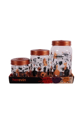 Herevin 139357-810 Desenli Kavanoz Seti 3'lü 425-660-1000 Ml Bakır