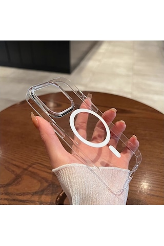 Apple Uyumlu iPhone 15 Pro Max Kılıf Sararmaz Sert Şeffaf Magsafe Özellikli
