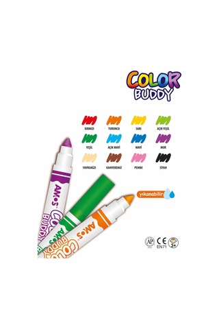 Amos Color Buddy - 10 Renk Keçeli Kalem Yıkanabilir
