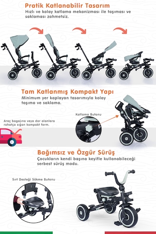 Prego Happy Dino Plus 360 Tamamen Katlanabilir Çocuk Bisikleti