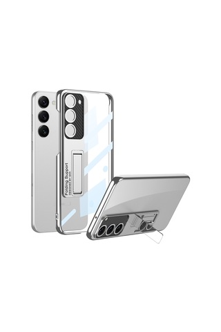 Galaxy S23 Plus Kılıf Kamera Korumalı Şeffaf Tasarımlı Zore Standlı Kılıf