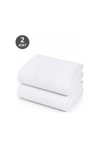 2 Li Ayak İzli Banyo Paspas 100 Pamuklu Ayak Havlusu 50x70 Cm Beyaz