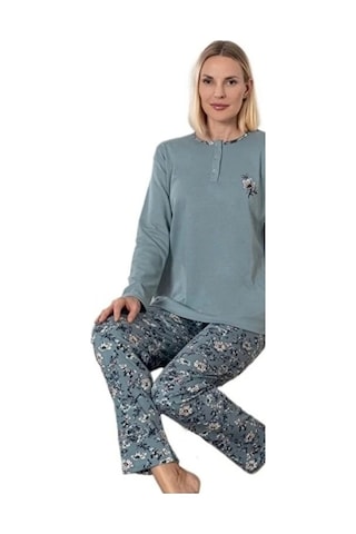 Mina Collection Kadın Pijama Takımı Uzun Kollu Yumuşak Dokulu E Su Yesıl