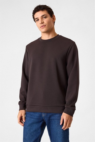 Backandbond Regular Fit Bisiklet Yaka Kahverengi Sweatshirt Koyu Kahverengi