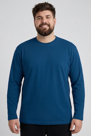 Tommylife İndigo O Yaka Rahat Form Battal Büyük Beden Uzun Kollu Erkek T-shirt - 88107 İndigo