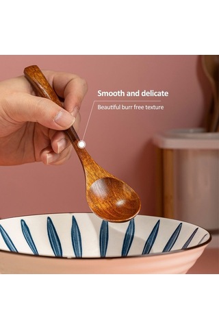 Fastbuy 2'li Japon Tarzı Ahşap Ramen Kaşığı Çorba Kaşığı Pho Kaşığı Yulaf Lapası Kaşığı Ahşap Sofra Takımı