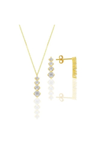 Gümüş Altın Yaldızlı Zirkon Taşlı Işıltılı Ikili Set