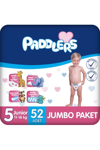 Paddlers Bebek Bezi 5 Numara Junior 52 Adet (11-18 Kg) Jumbo Paket