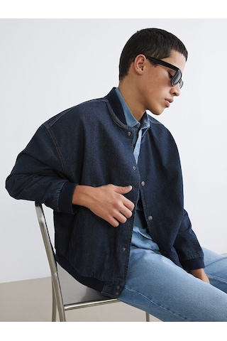 Lcw Jeans İndigo Rahat Kalıp Kolej Yaka Erkek Bomber Jean Ceket