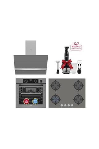 Simfer 11 Fonksiyon Steam Master Gri 3'lü Ankastre Set (8246 Fırın + 3656 Ocak + 8740 Davlumbaz)