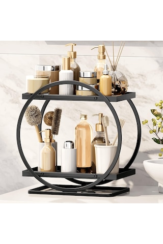 Sones 2 Katlı Kozmetik Sergileme Tepsisi Makyaj Düzenleyici Ve Saklama Şifonyer Banyo Siyah