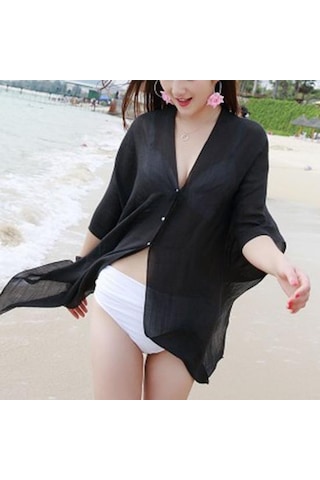 Gökyüzü Mavisi Şık Bikini Örtüsü V Yaka Tüm Uyumlu Sıcak Günler İçin Havalı Günlük Parlak Renkli Güneş Koruyucu Elbise Gök Mavi