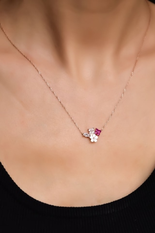 Papatya Silver 925 Ayar Gümüş Rose Kaplama Sedef Manolya Fuşya Beyaz Taşlı Damla Yonca Çiçek Kolye