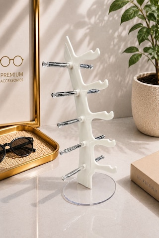 5'li Yelken Model Sedef Beyaz Gözlük Standı Akrilik 5 Bölmeli Organizer