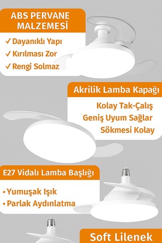 Katlanabilir Led Tavan Vantilatörü Sessiz, Akıllı Ve Kumandalı Aydınlatma 22.5'' Beyaz - 731575925