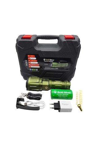 Gold Silver Gs-15050 Profesyonel Şarjlı El Feneri - 14.000 Lümen / 32.000 Mah Dev Batarya Siyah