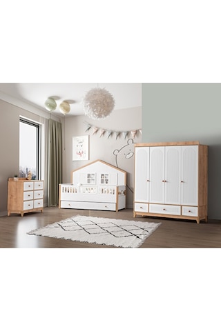 Aymini Strada 4 Kapılı Bebek Odası Takımı Ahşap - Beyaz