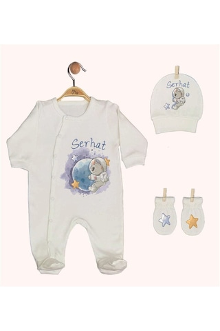 Pia Baby Gl 1939-02 İsme Özel Beşli Tulum Set Krem