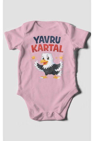 Morivokids Yavru Kartal Kısa Kollu Bebek Body %100 Pamuk Koyu Pembe
