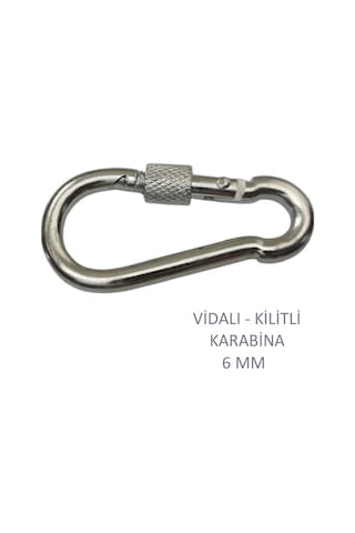 Galvanizli Vidalı Kilitli Karabina, 6 Mm, Askı, Çengel, Kanca, Anahtarlık 4 Adet