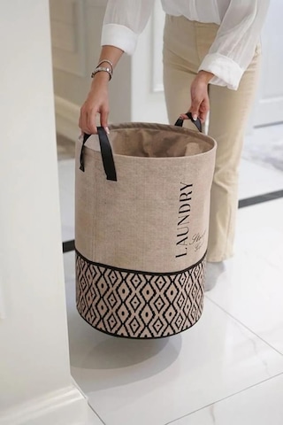 Flora Torbalı Çamaşır Oyuncak Sepeti, Ağzı Büzgülü Dekoratif Saklama Sepeti 35x50cm Bej