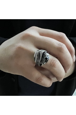 925 Ayar Gümüş Motorcu Biker Kurukafa Erkek Yüzük Gümüş