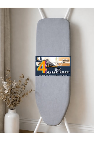 Beylini Ütü Masası Kılıfı Yanmaz Lastikli Süngerli Ütü Masası Örtüsü Ayarlanabilir Ütü Masası Bezi Gri 50x135 Cm Gri