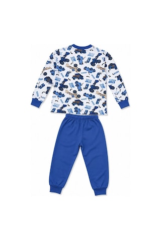 Ertaş Trend Store Erkek Çocuk Premium Penye İş Makinesi Desenli Uzun Kollu Pijama Takımı 2-11 Yaş - Mavi Çok Renkli