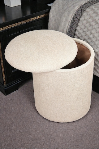 Dekoratif Silindir Sandıklı Puf Çok Amaçlı Oturma Ve Yatak Odası Pufu - Krem - 40x38 Cm Krem