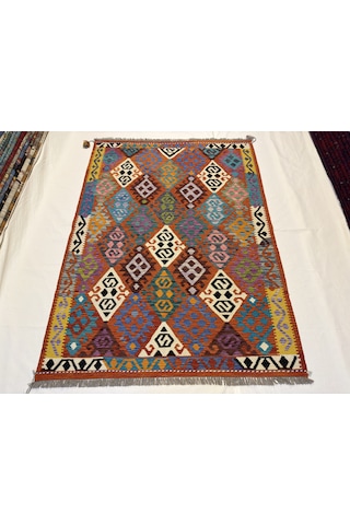 El Dokuma Afgan Kilim 100% Yün Kök Boya Elsanat Eserı İle Harıka Desenlı Model Çok Renkli