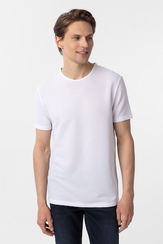 Süvari Beyaz Slim Fit Armürlü Bisiklet Yaka Tişört-37377 Beyaz