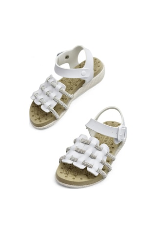 8454 Rahat Taban Kız Çocuk Sandalet Terlik Çocuk Taşlı Sandalet Beyaz