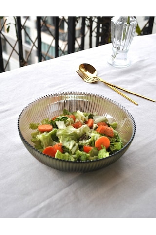 20 Cm Cam Salata Tabağı Füme Salata Kasesi Orta Boy Tabak 2-3 Kişilik Kahverengi