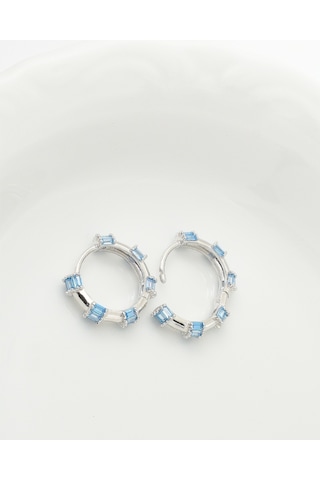 Brezza Lusso Jewelry Aquamarin Baget Taşlı Pırlanta Model Kadın Gümüş Küpe 18 Mm