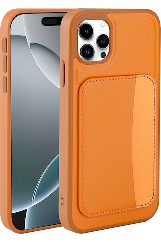 Apple Uyumlu iPhone 11 Kılıf Kartlıklı Zore X-kart Silikon Kapak - Turuncu Turuncu