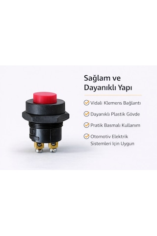 3 Adet Plastik 22 Mm Kırmızı Marş Korna Butonu Bas Çek Buton Düğme Anahtar