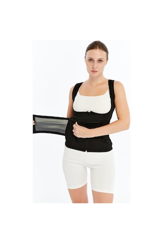 Fitformgiyim Sauna Dik Duruş Termal Yelek Atlet Bel Kemer Korse Siyah