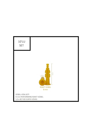 Dübel-vida Seti, Performans Roket Dübel 8 Mm, 5,0x80 Yhb Sunta Vidası, 10 Adet