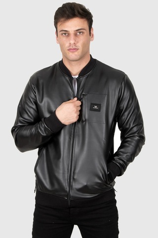 Rizzup Erkek Siyah Dar Kesim Suni Deri Spor Ceket Mont Kolej Yaka Astarsız Model 230206
