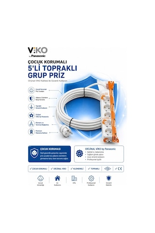 Viko Grup Priz 5'li, 15 Metre Uzatma Kablosu, 3x2.5 Kalın Cca Kablo - Premium Kalite, Çocuk Korumalı, Terminal Ve Klemens Bağlantılı 15 M